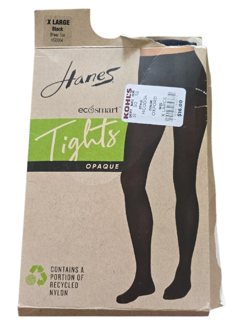 Hanes Ecosmart Tights Black Size XXL Sheer Toe